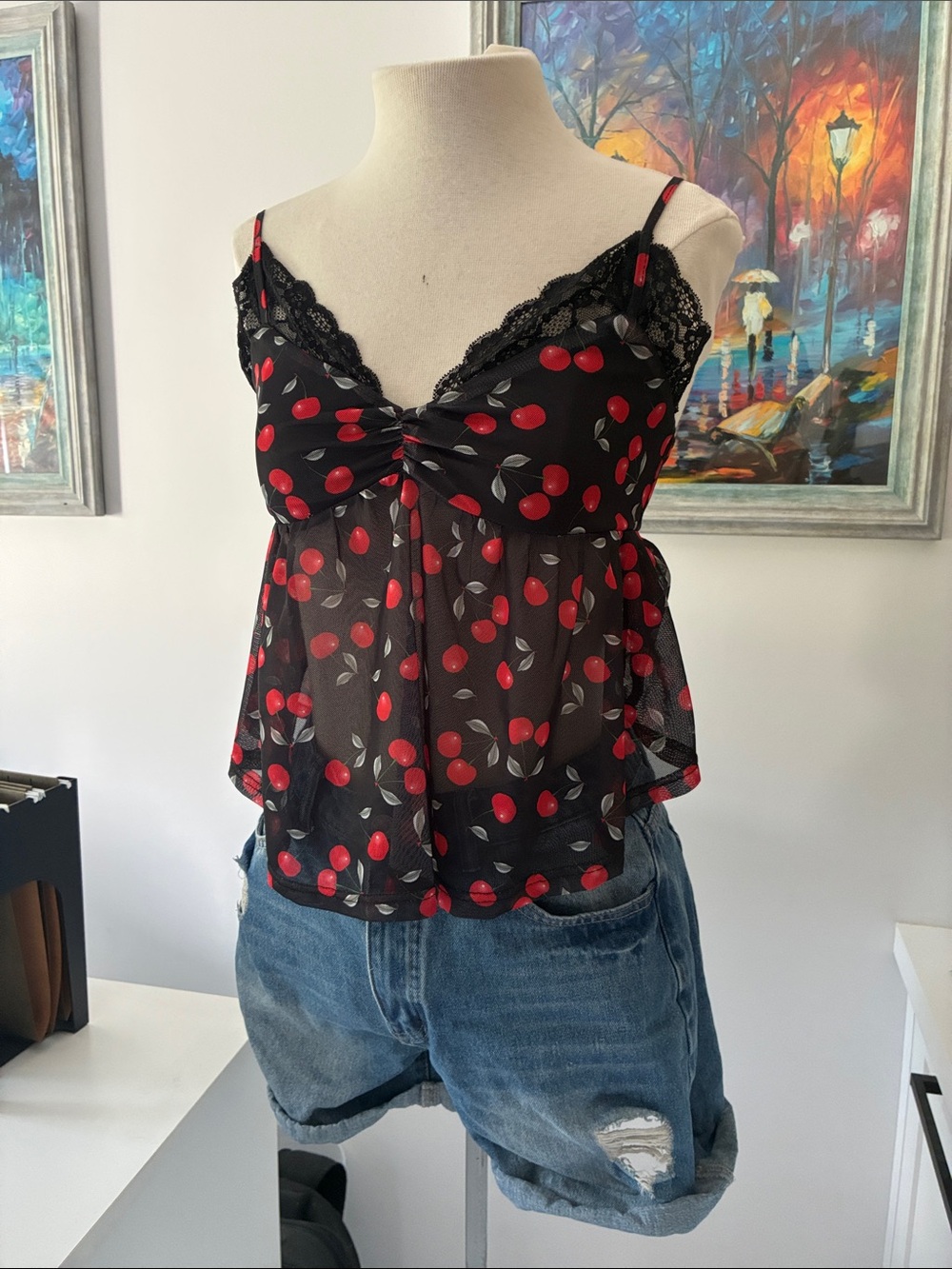 Black Cherry Print cute top Bailey rose Small